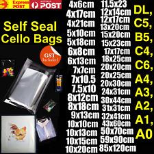 New Clear Self Seal Adhesive Cello Cellophane Resealable Plastic Bags C6 A4 A3 